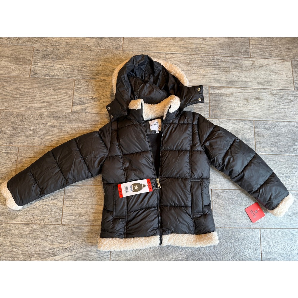 Sam Edelman Puffer Jacket Medium 10 12 Girls Black Faux Shearling‎ Star Quilted